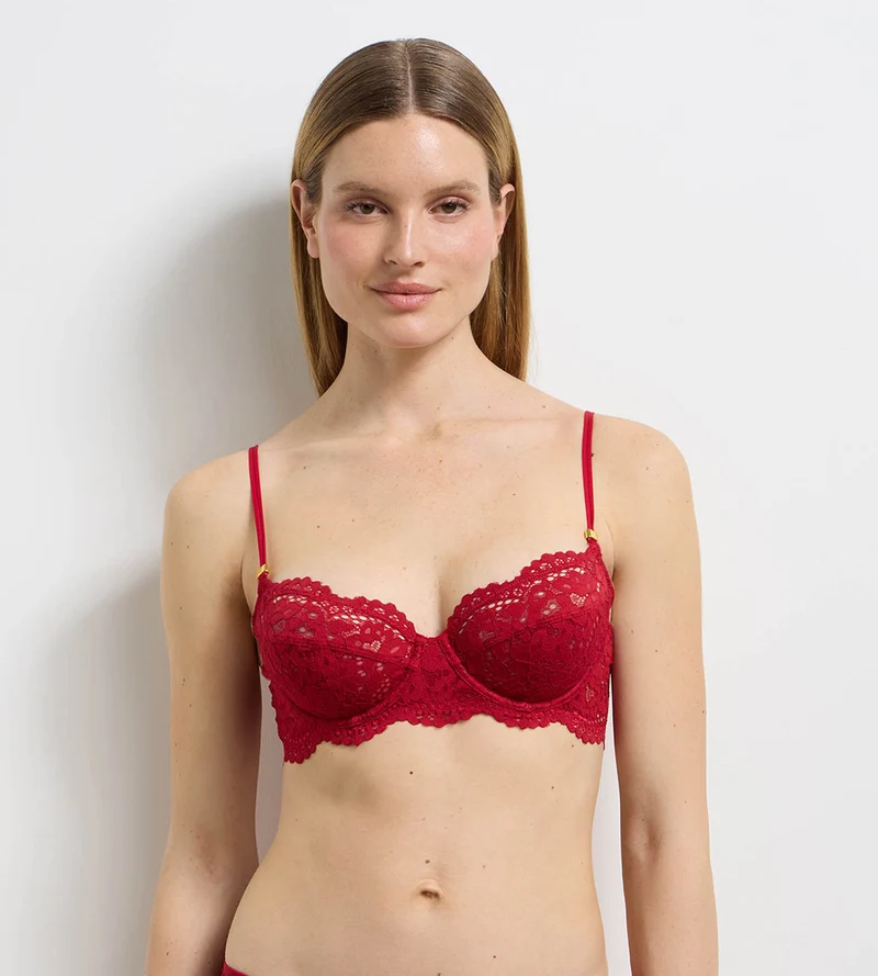 Bügel-Halbschalen-BH aus roter Lurex-Spitze „Burning Eclat“