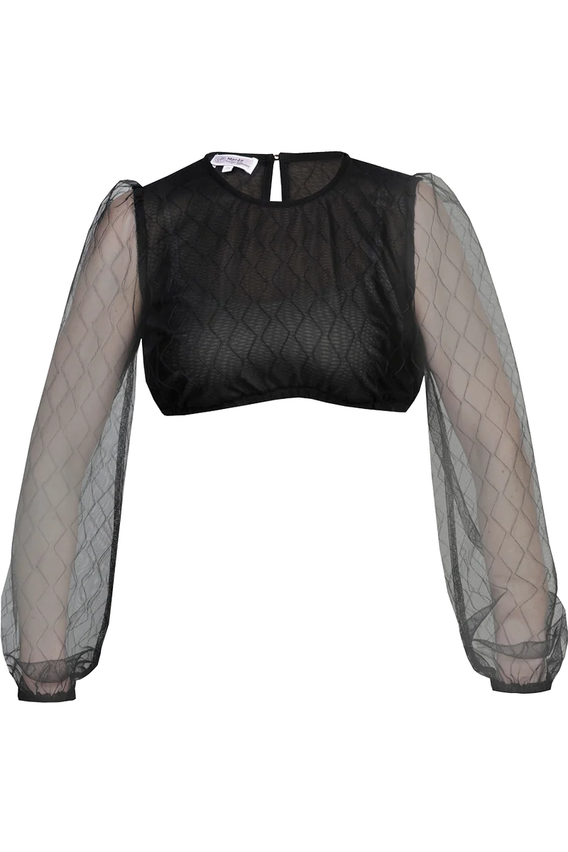 Dirndlbluse mit langen Puffärmeln - schwarz