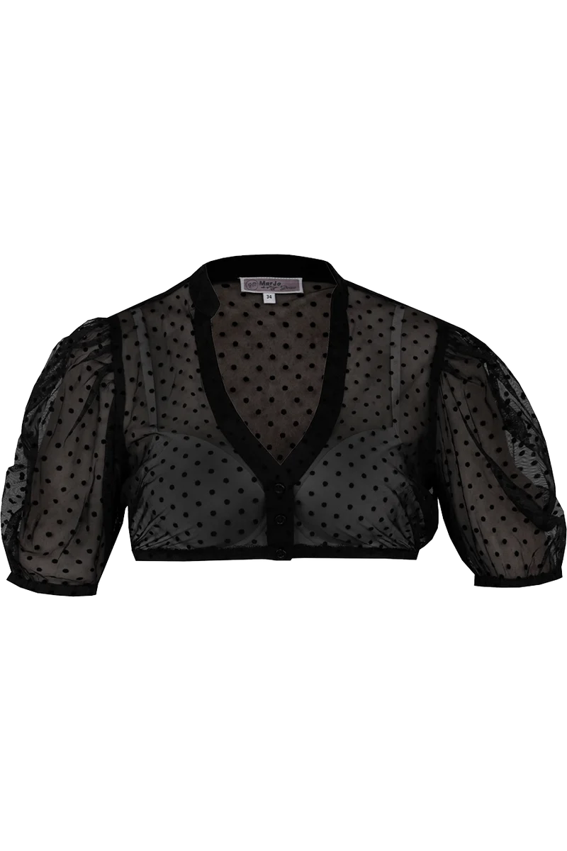 Dirndlbluse mit Puffärmeln und V-Ausschnitt - schwarz