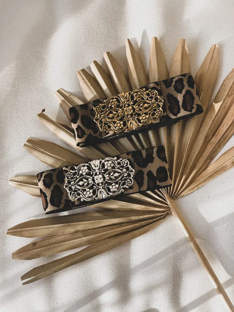 TRACHTENGÜRTEL STRETCH VINTAGE LEOPARD SILBER