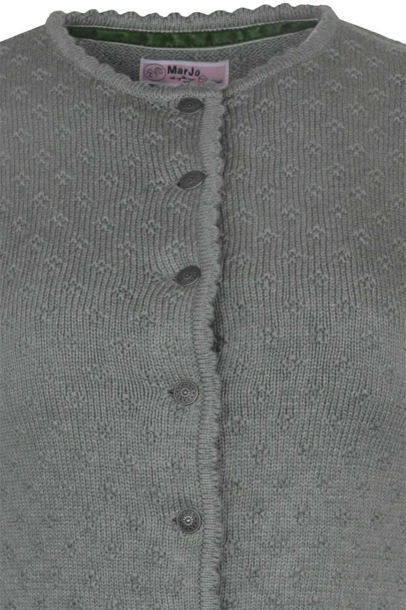 Damen Trachtenstrickjacke mit Blütenmuster - salbei melange