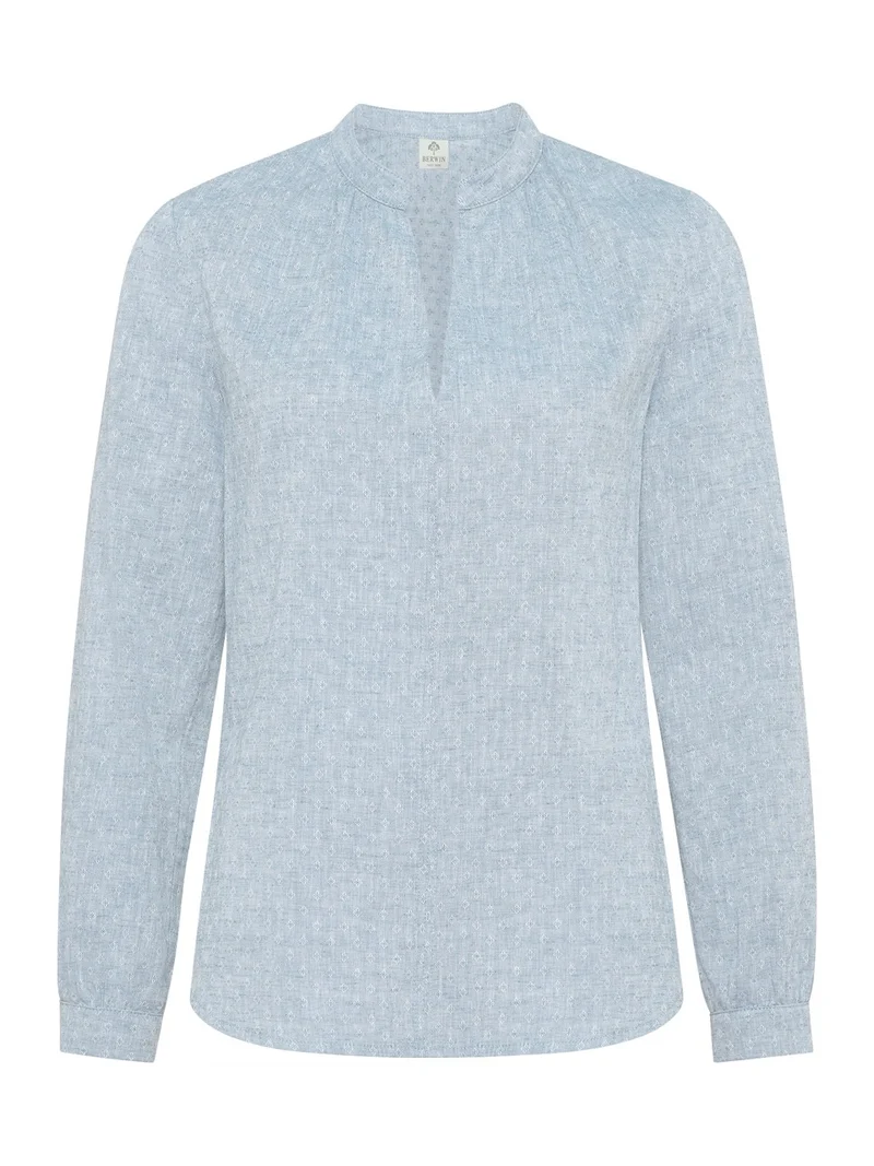 Bluse mit Stehkragen aus Leinenjacquard
