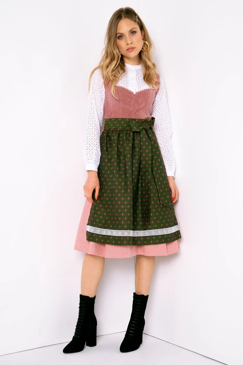 CORD DIRNDL FLORAL DOTS HUMMER/WALDGRUEN