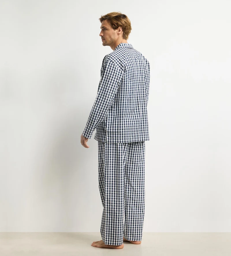 Herren-Pyjama-Set mit Hosen in blauem Vichy-Karomuster von Dim Woven