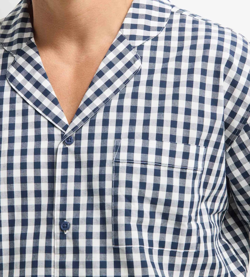 Herren-Pyjama-Set mit Hosen in blauem Vichy-Karomuster von Dim Woven