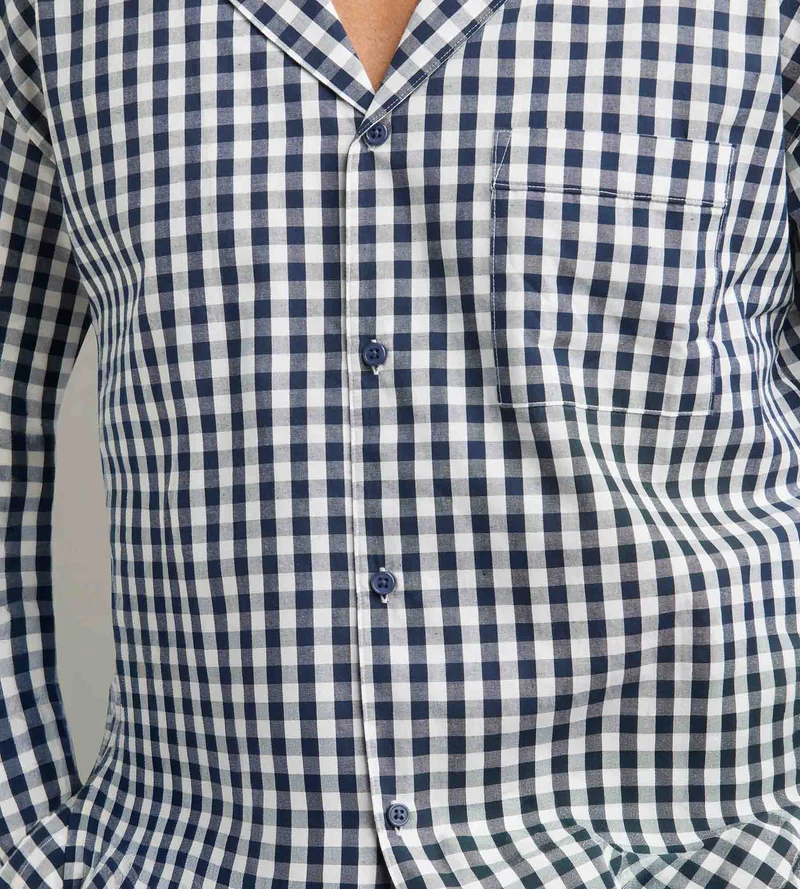 Herren-Pyjama-Set mit Hosen in blauem Vichy-Karomuster von Dim Woven