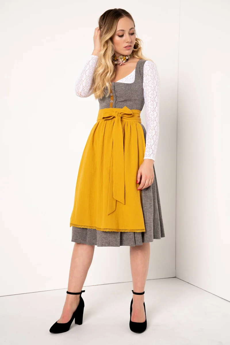 LEINEN DIRNDL TRADITIONAL GREY MELANGE/ SENF