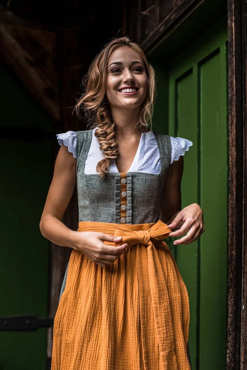 LEINEN DIRNDL TRADITIONAL GREY MELANGE/ SENF