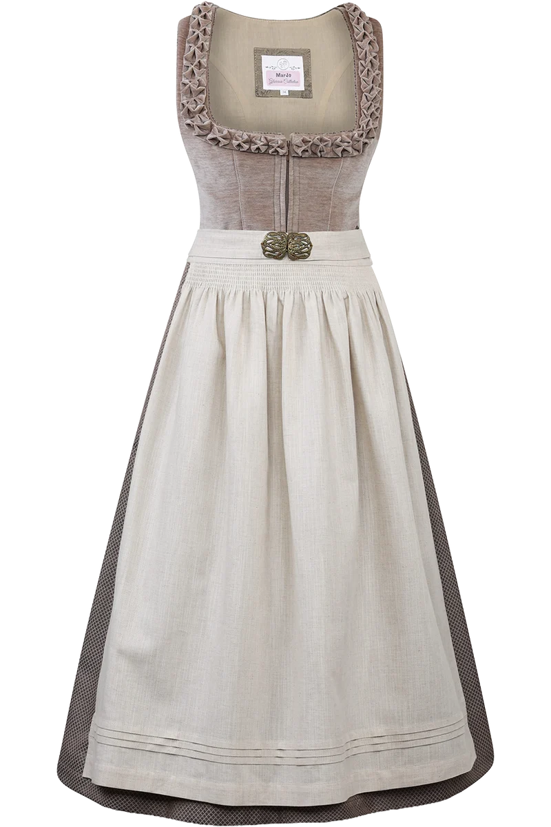 Midi-Dirndl mit Samtmieder und Froschgoscherl - sand