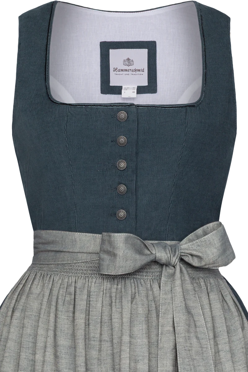 Langes Dirndl aus Baumwolle mit Cordmieder - blau