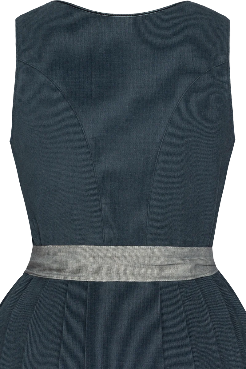 Langes Dirndl aus Baumwolle mit Cordmieder - blau