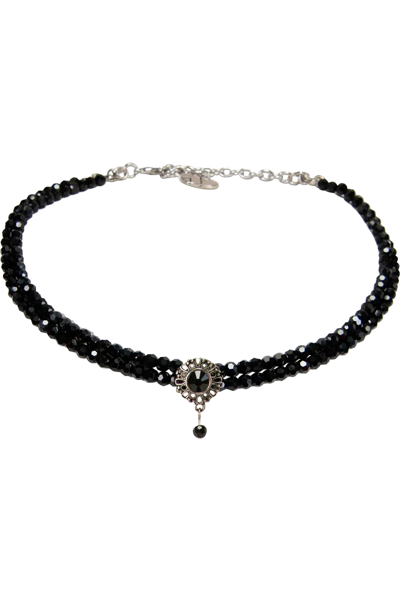 Damen Kropfkette zweireihig mit Perlen - schwarz