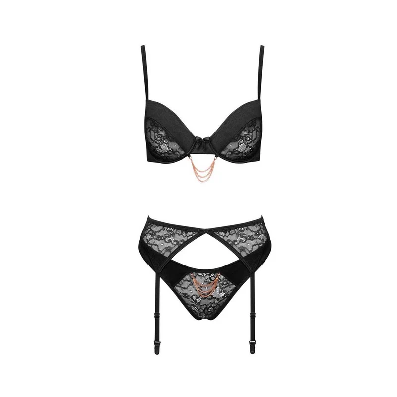 Straps-Set S-L aus feiner Spitze und Stretch-Satin "Pina"