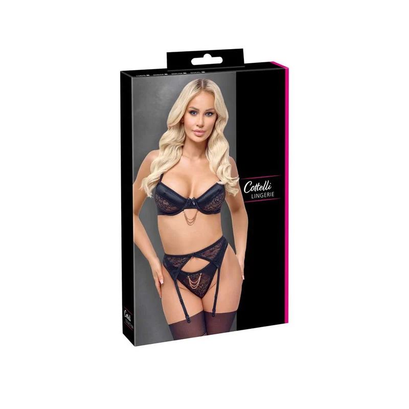 Straps-Set S-L aus feiner Spitze und Stretch-Satin "Pina"