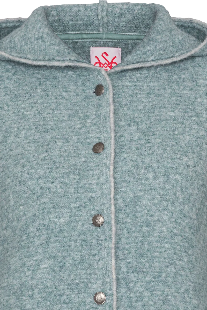 Damen Strickjacke in Walkoptik mit Kapuze - türkis