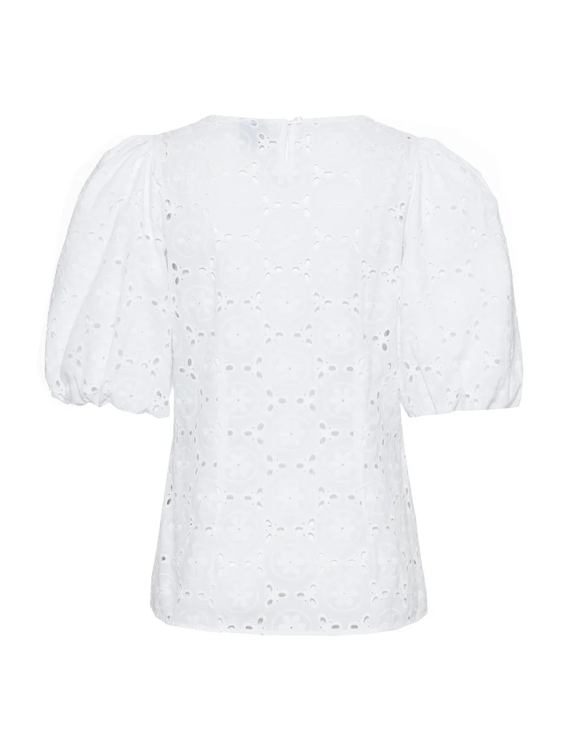 Baumwoll-Lochmusterbluse mit Ballonarm