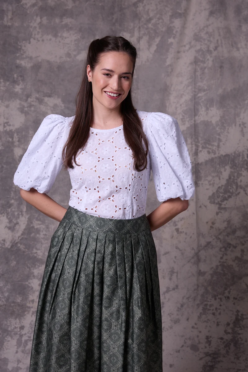 Baumwoll-Lochmusterbluse mit Ballonarm