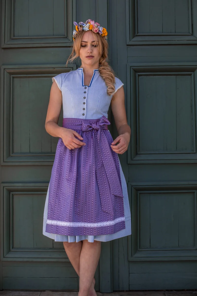 BW DIRNDLKLEID FLORAL STRIPES HIMMELBLAU/VIOLETT