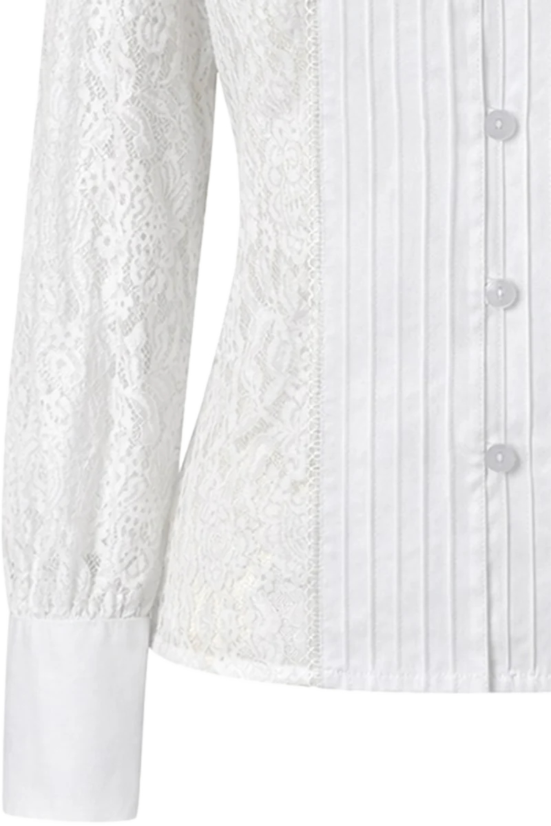 Damen Trachtenbluse hochgeschlossen mit floraler Spitze - weiß