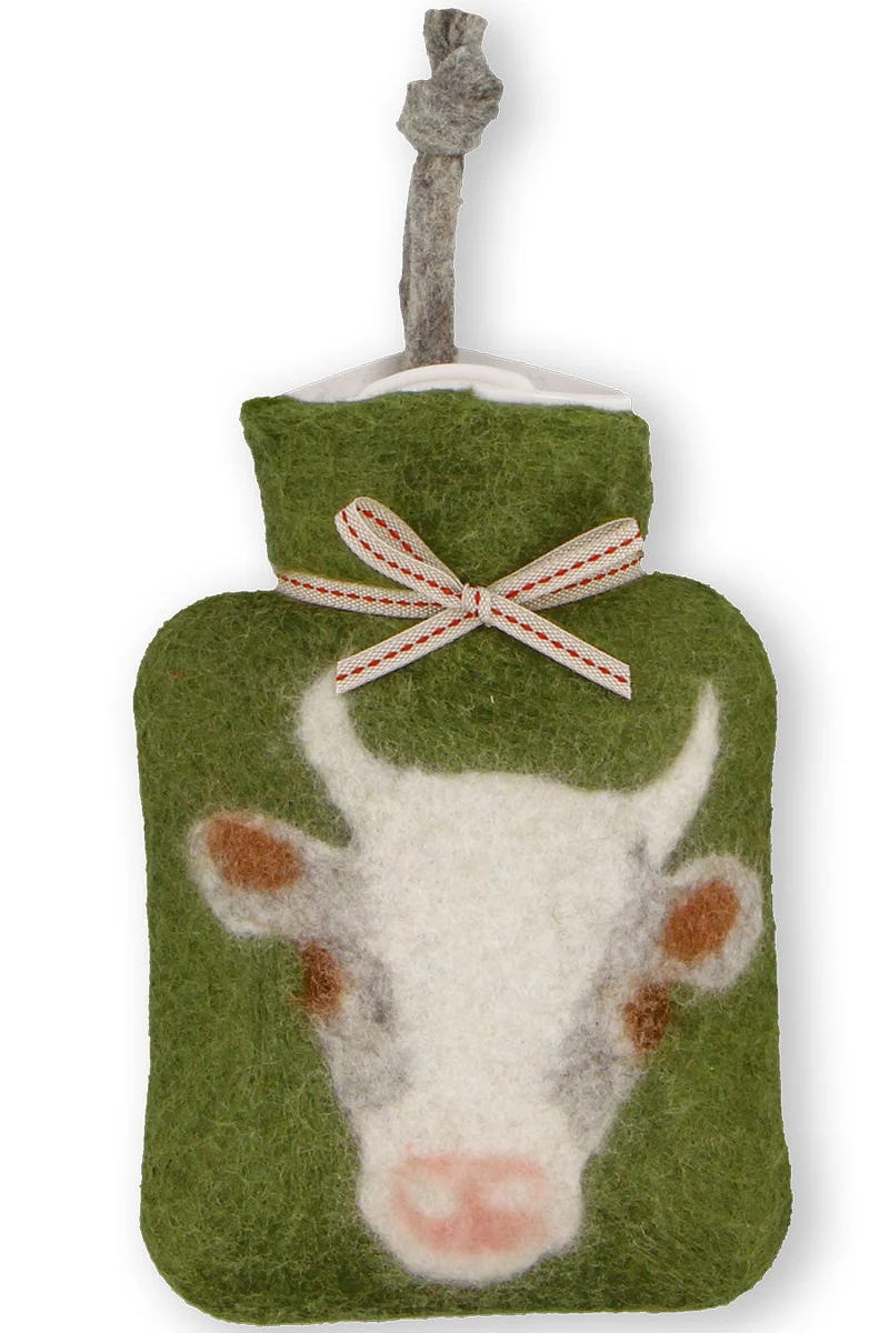 Mini-Wärmflasche aus Merinowolle mit Kuhmotiv - cypress