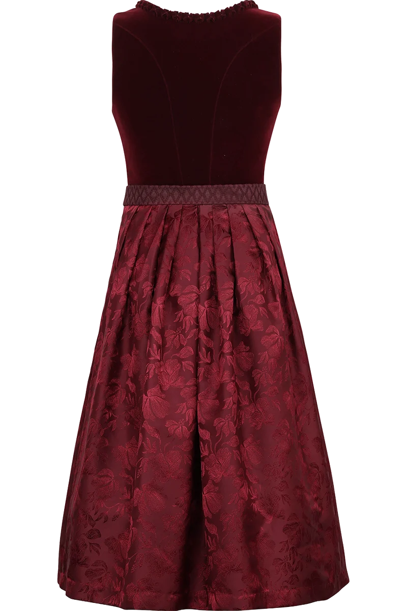 Midi-Dirndl mit Samt und Froschgoscherlrüsche Rabenstein 70cm - wine