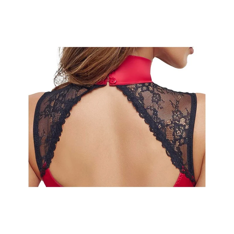 Sexy Straps-Body ouvert S-XL in edlem roten Satin "Lola"