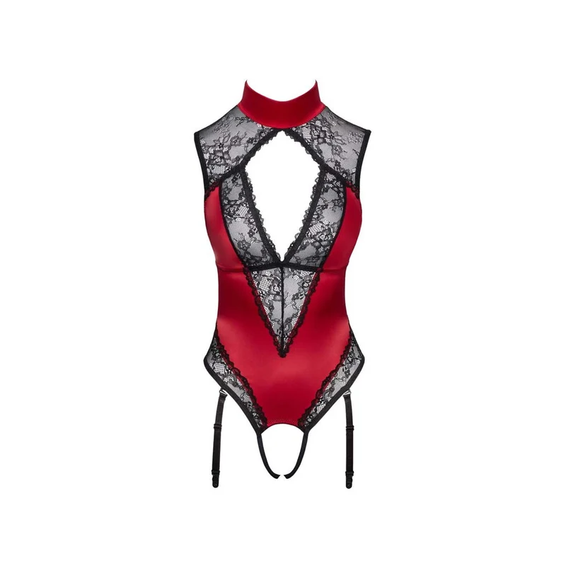 Sexy Straps-Body ouvert S-XL in edlem roten Satin "Lola"