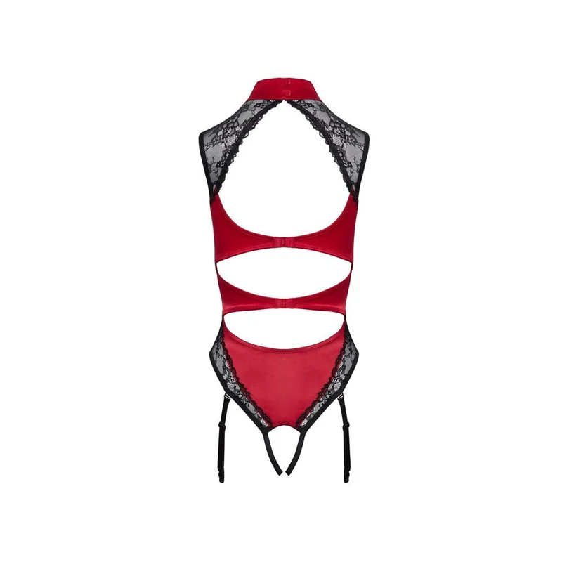 Sexy Straps-Body ouvert S-XL in edlem roten Satin "Lola"