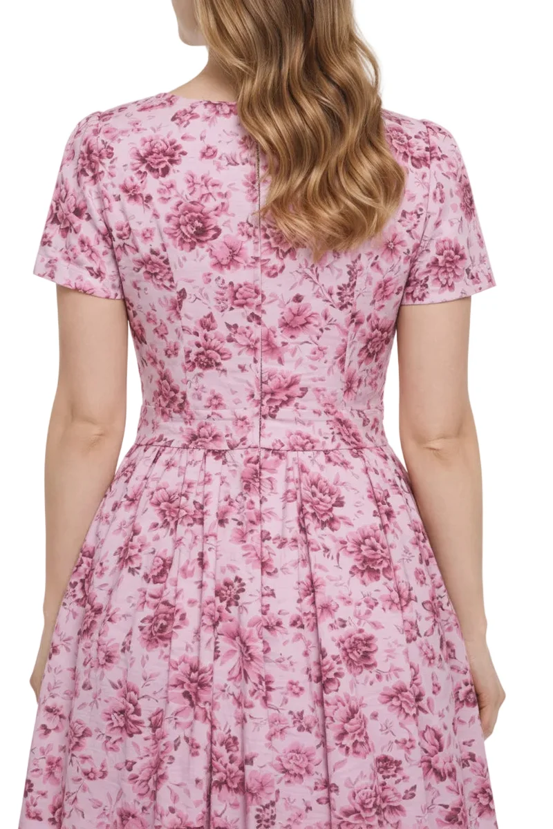 Rosendruck-Kleid mit kurzem Arm