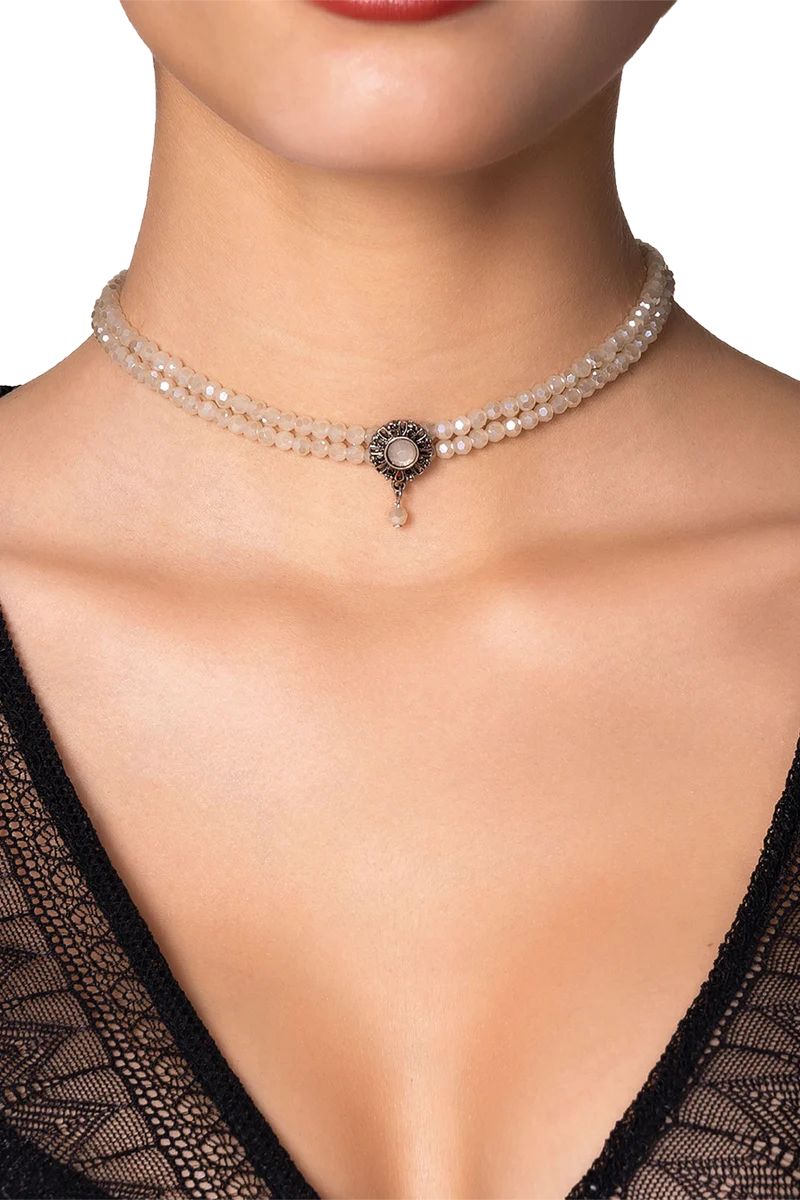 Damen Kropfkette aus Perlen - taupe