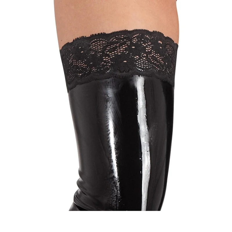 Latex-Strümpfe S-XL mit Latex-Abschluss in Spitzen-Optik "Sinja"
