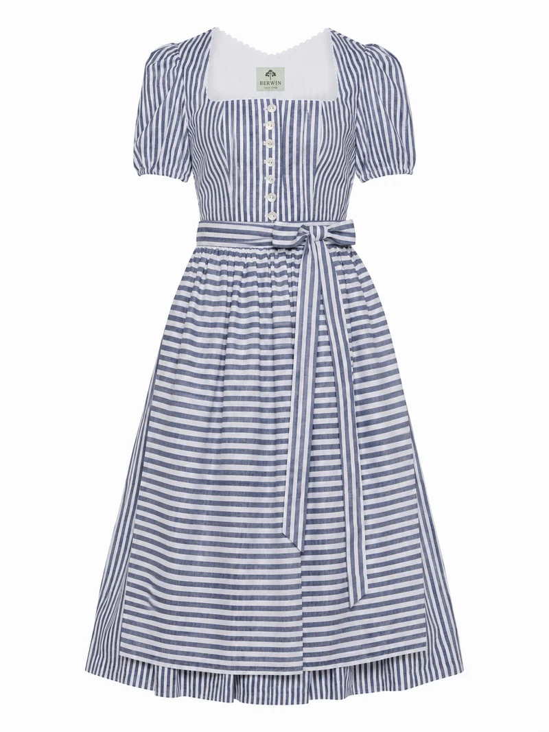 Leinendirndl mit Streifen-Mix und Puffärmeln