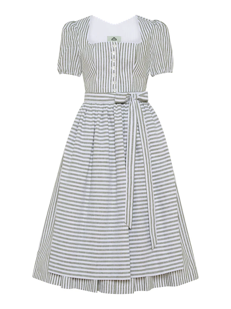 Leinendirndl mit Streifen-Mix und Puffärmeln