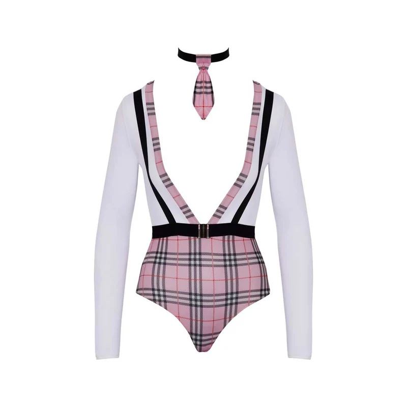 Schulmädchen Body Set S-XL mit Karo-Krawatte "Karlie"