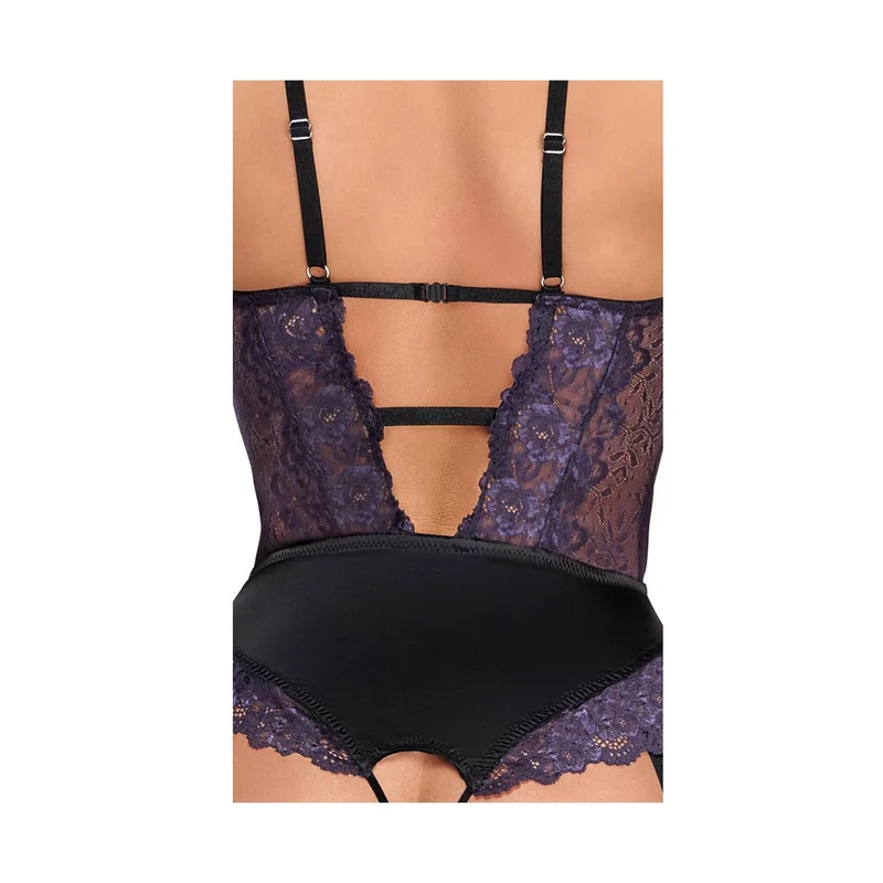 Straps-Body ouvert S-XL weiche lila Spitze mit Strass "Beth"