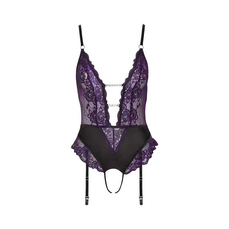 Straps-Body ouvert S-XL weiche lila Spitze mit Strass "Beth"