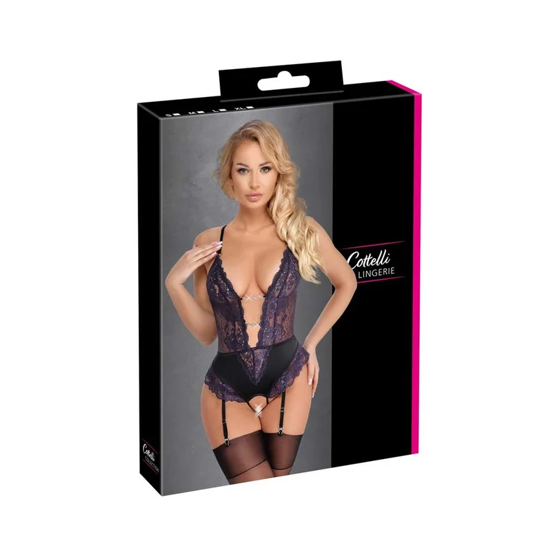 Straps-Body ouvert S-XL weiche lila Spitze mit Strass "Beth"