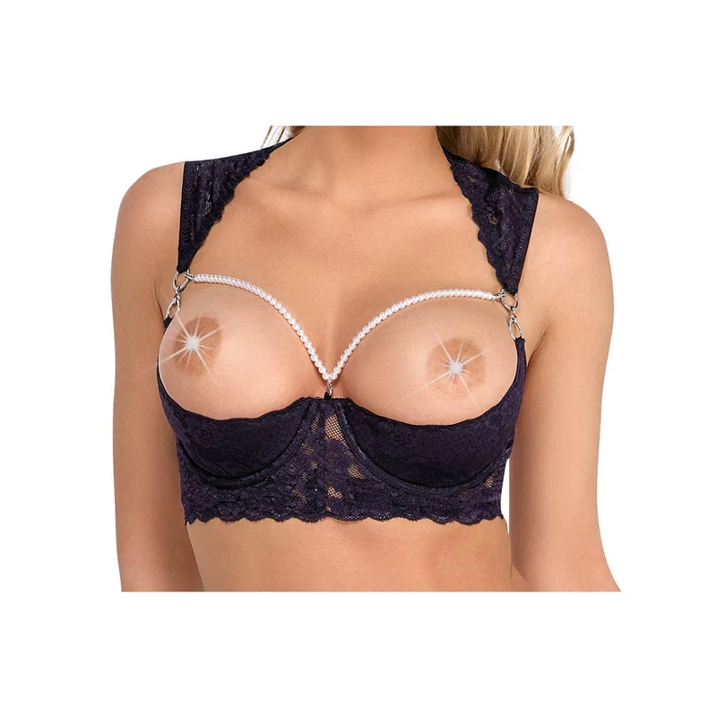 Straps Hebe BH-Set ouvert S-L mit Perlenkette und 6 Strapse "Jade"
