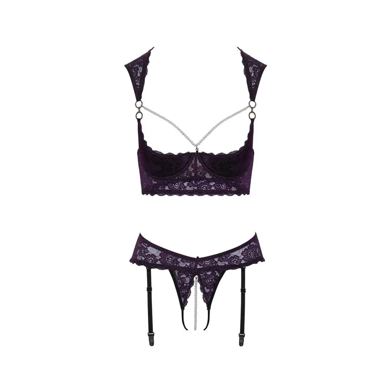 Straps Hebe BH-Set ouvert S-L mit Perlenkette und 6 Strapse "Jade"
