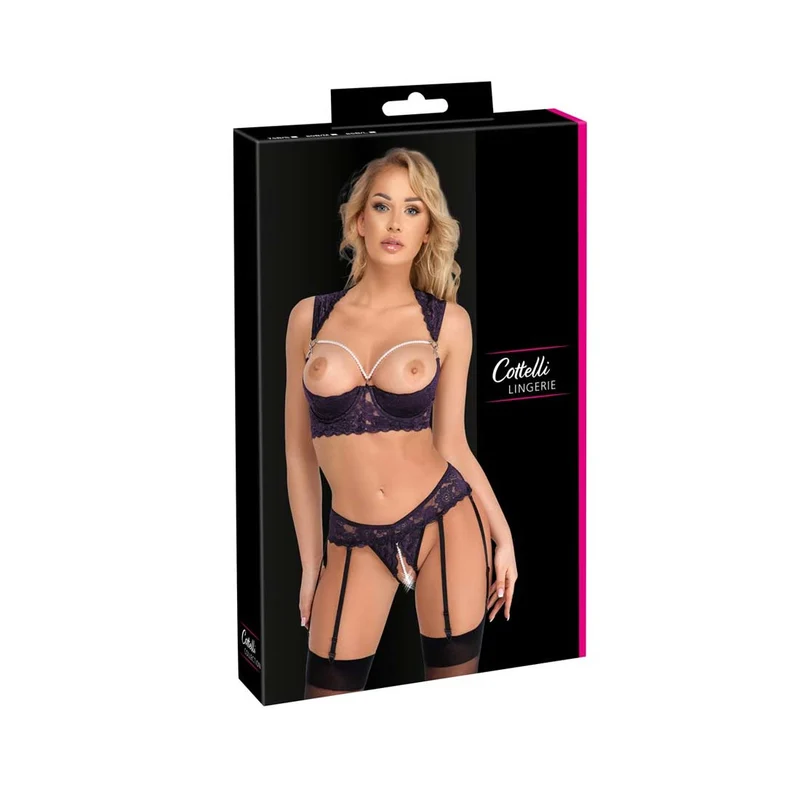 Straps Hebe BH-Set ouvert S-L mit Perlenkette und 6 Strapse "Jade"