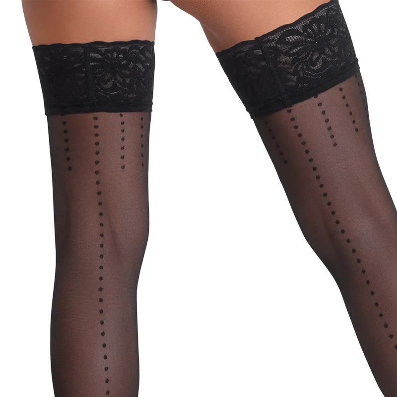 Halterlose Strümpfe S-XL mit Punkten als Naht + Schenkel "Dots"