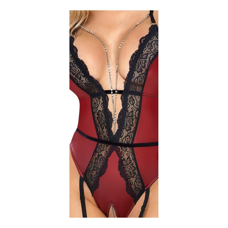 Straps-Body ouvert S-XL edler roter Mattlook mit Spitze "Wanda"