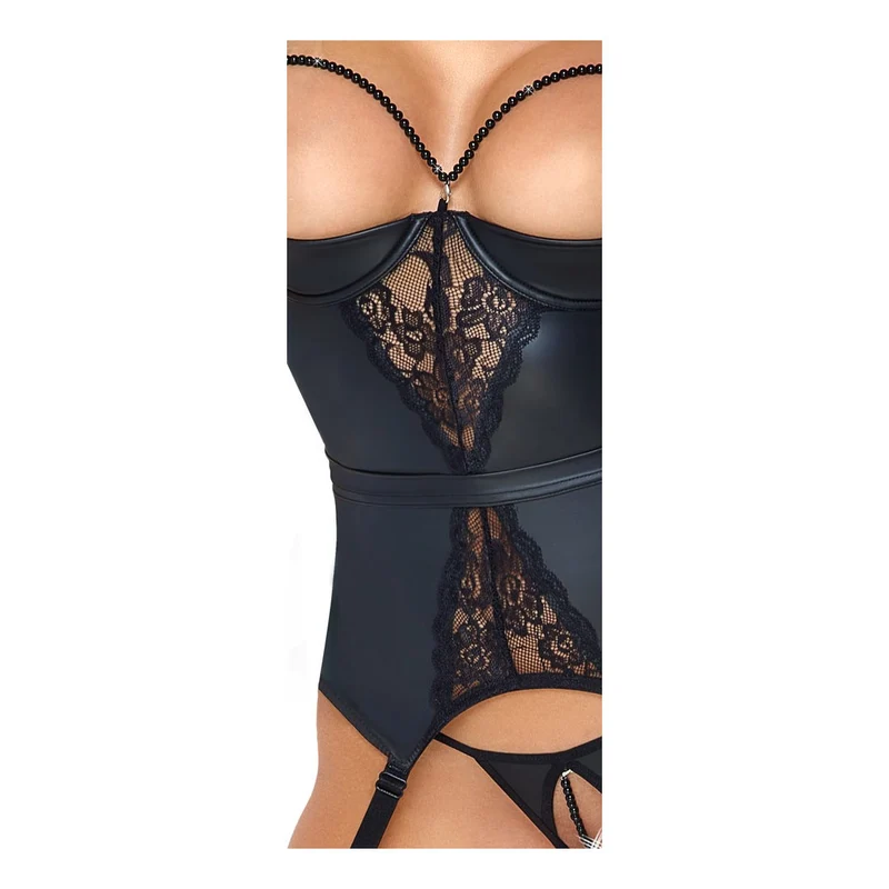 Strapshemd Set ouvert S-L Busenfrei mit Perlenketten "Melody"
