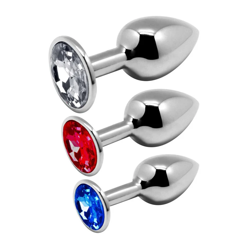 3er Set Metall-Analplugs in 3 Größen mit Schmuckstein