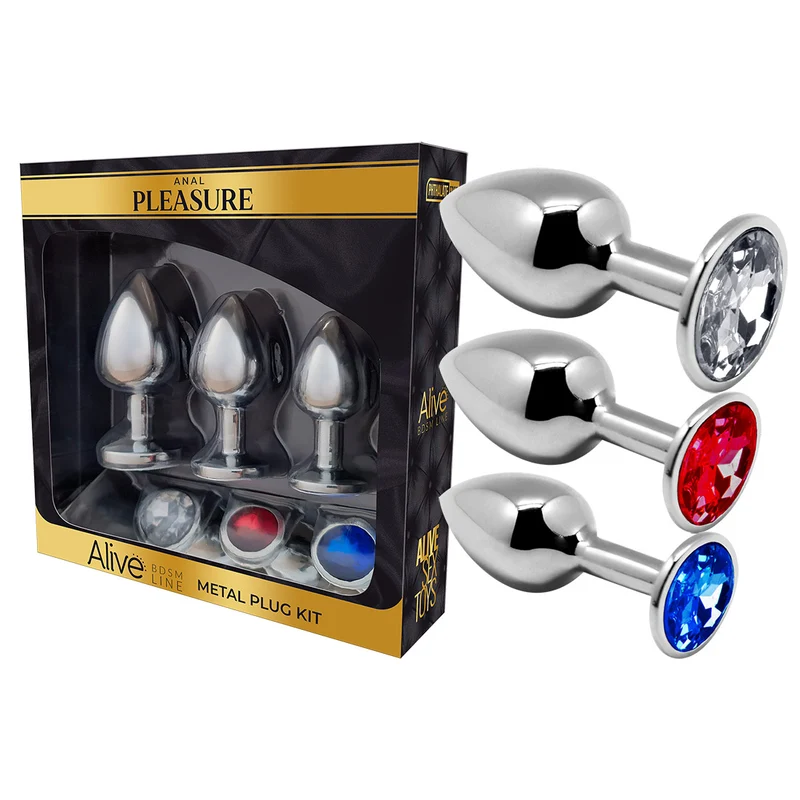 3er Set Metall-Analplugs in 3 Größen mit Schmuckstein
