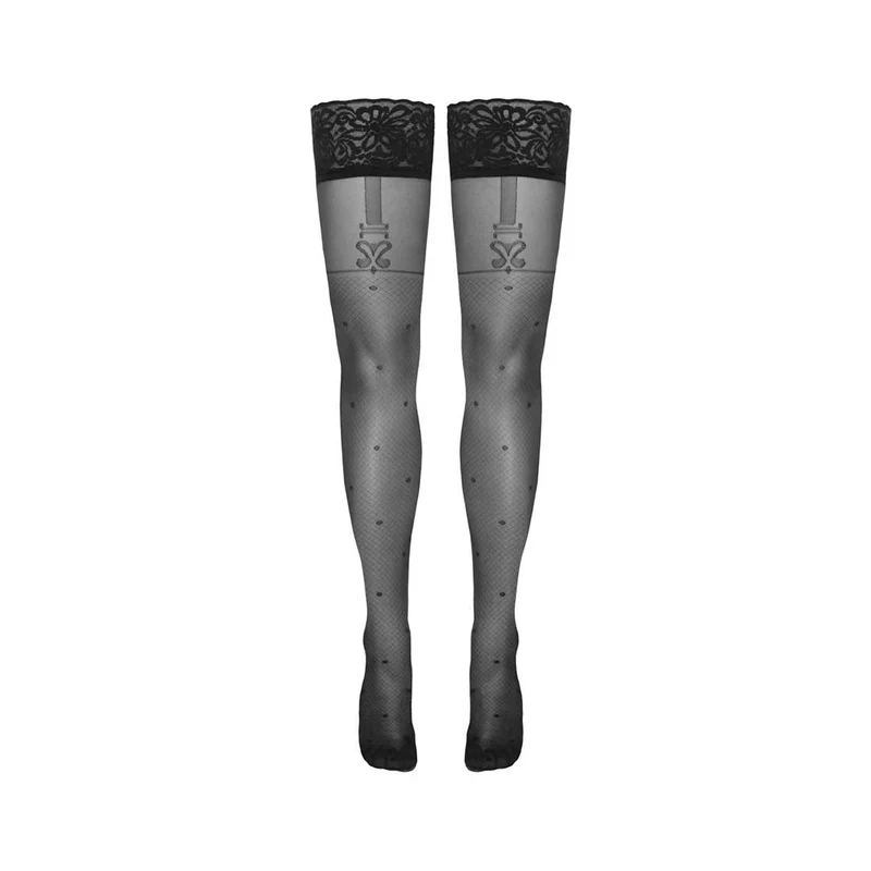 Halterlose Strümpfe S-XL Feine Netz-Optik mit Punkten "Flirt"