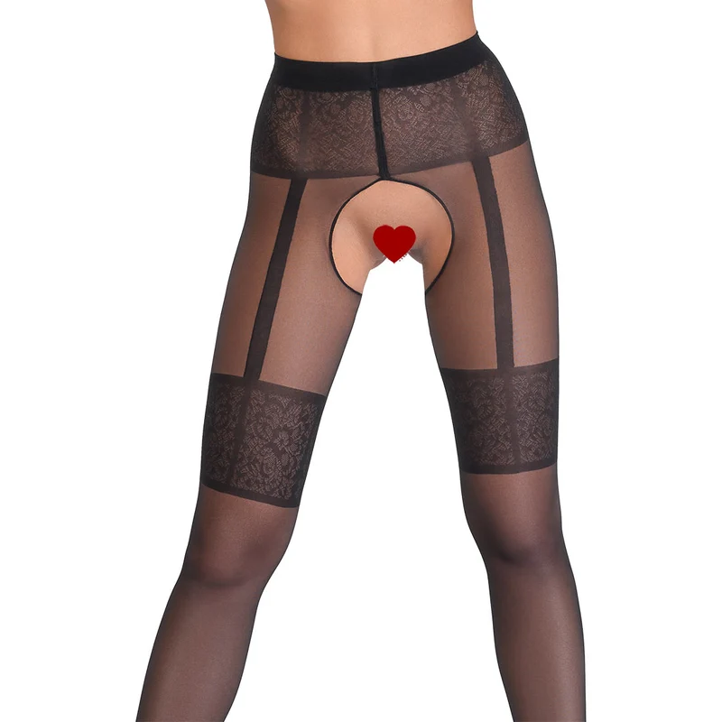 Strumpfhose ouvert S-XL eingewebte Strapse + Strumpfband "Kii"