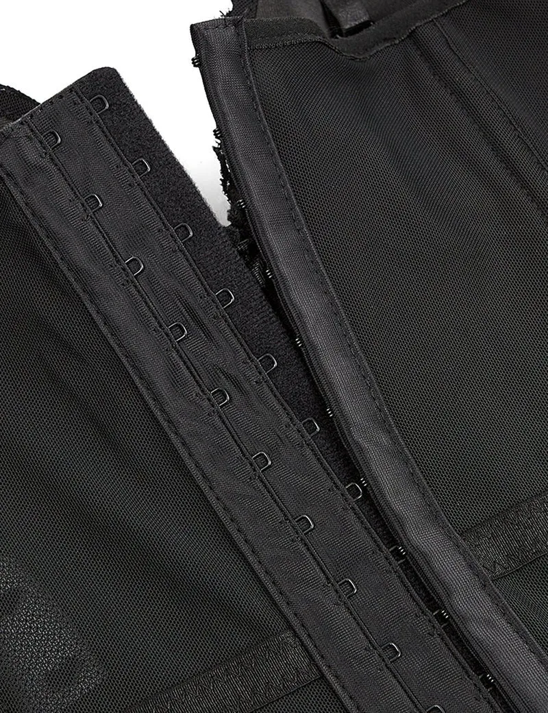 Schwarzes Satin- und Spitzenkorsett – mit Stahlstäben, Strumpfhaltern und 8 Stäben