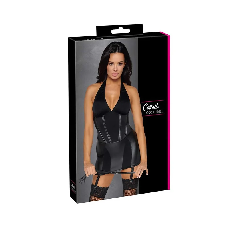 Domina Straps-Kleid S-XL sexy Schnürung im Rücken + Peitsche "Nalea"