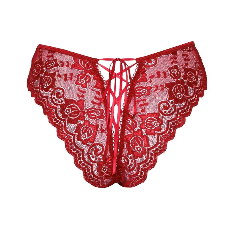 Spitzen Panty S-XL in Rot mit offenem Schritt "Nikki"